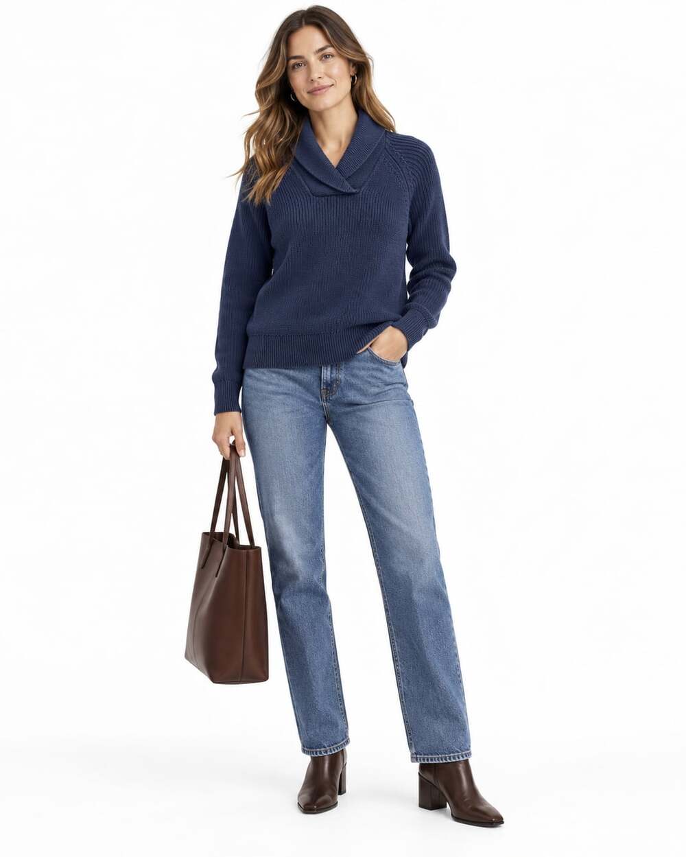 GAP Women's Navy Blue 100% Cotton Shawl Collar Knit Sweater (Size S)